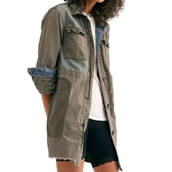 Free People Jackets & Blazers - NWT Free People Long Army Green Utility Jacket